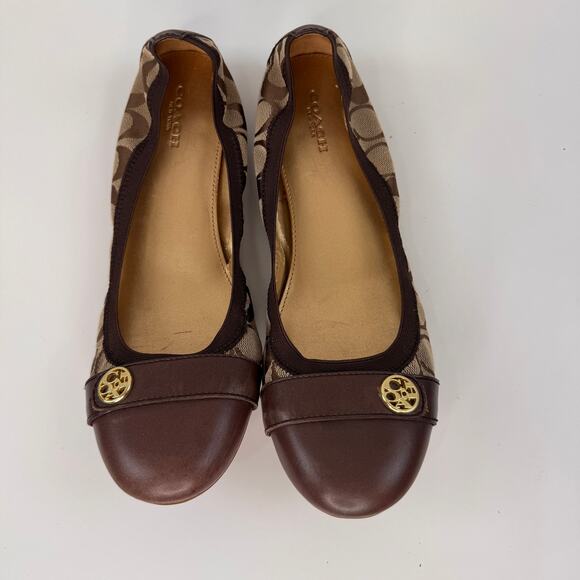 COACH Chelsey Ballet Flat US 9.5B Brown Signature Monogram Slip-On Shoes FLAW - Picture 3 of 8